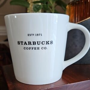 Starbucks White Mug with Black Text 2010